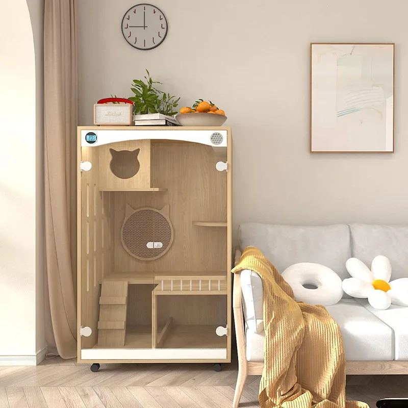 

Pet palace cat house cat cage dog cage villa solid wood size luxury household cat cagecoffee cabinet