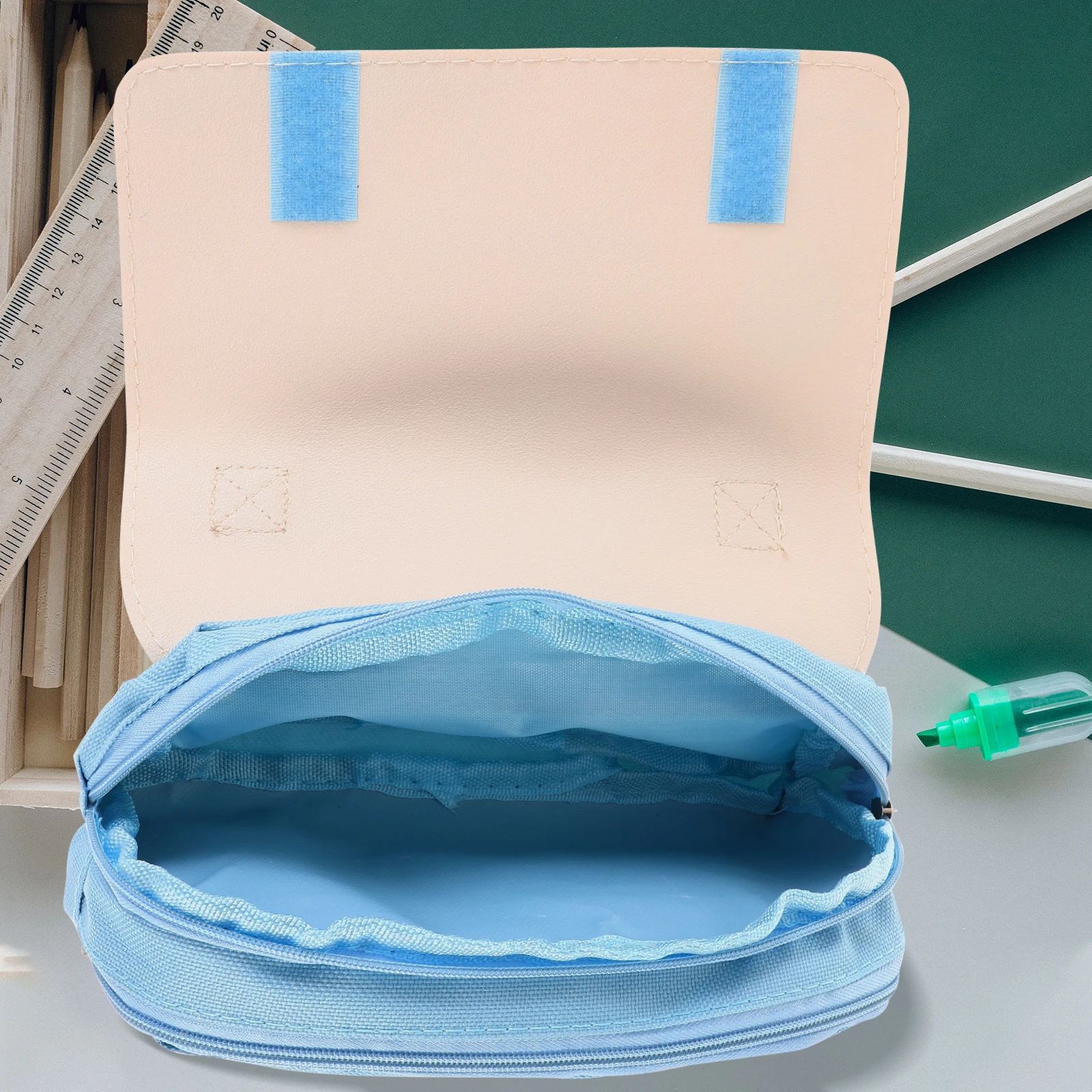 

Cartoon Sky Blue Large Capacity Pencil Case Stationery Bag Multi Zipper Pen Storage Portable School Supplies Organizer Canvas