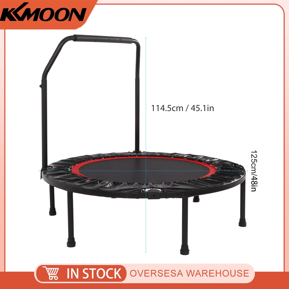 48in Folding Adults Trampoline Double Adjustable Foam Armrests Fitness Rebounder