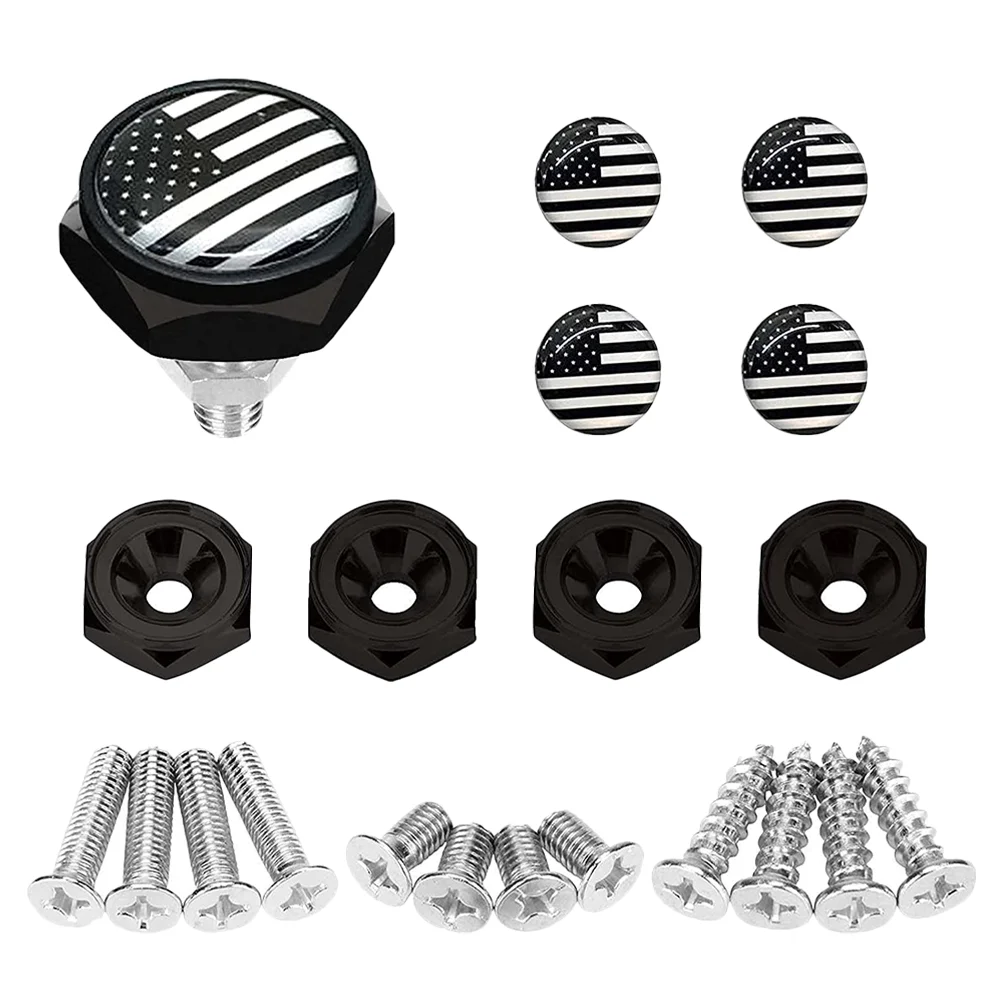 

4 Sets License Frame Fastener and Bolts Kit Metal Suite USA Flag Stainless Steel Car Fastener