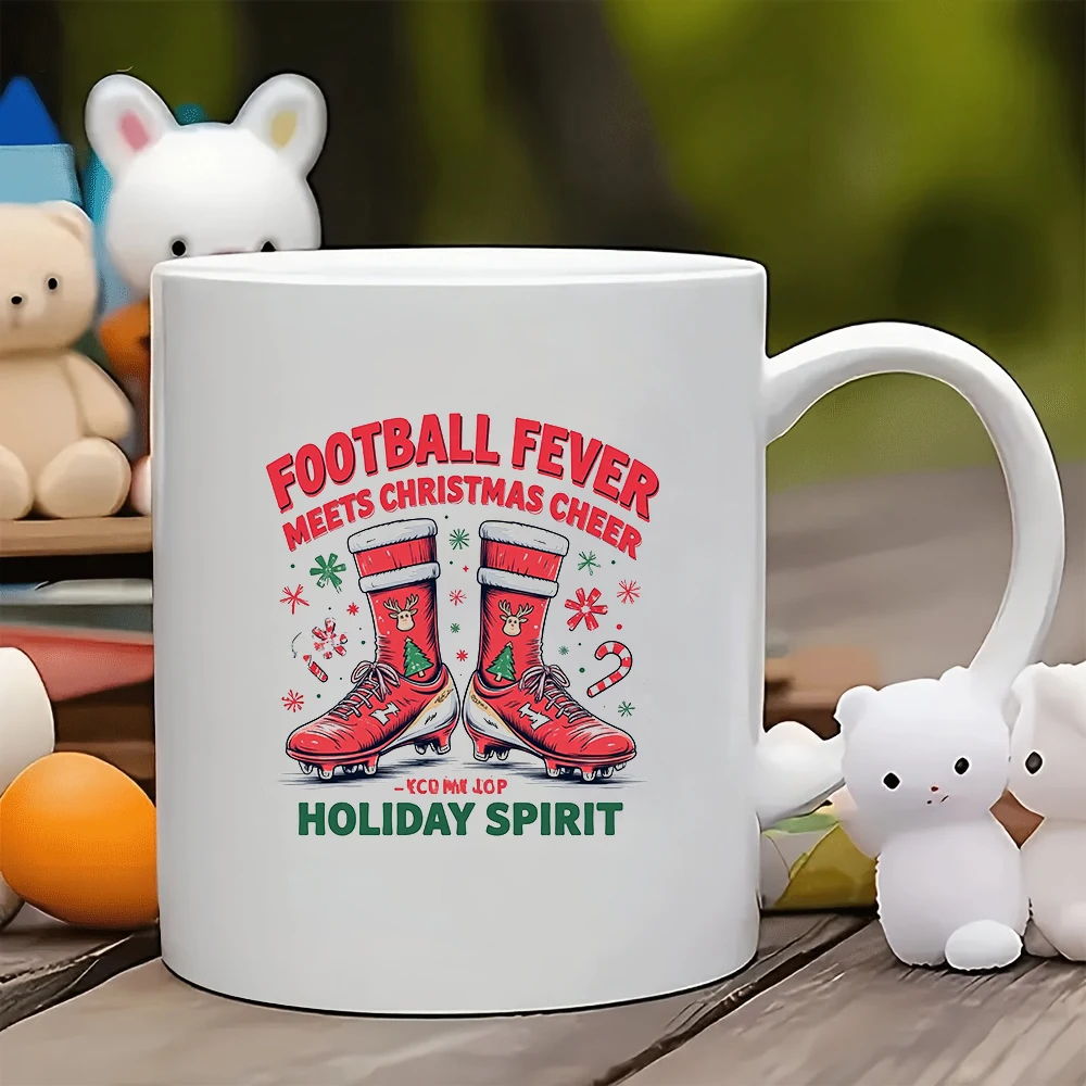 11oz Christmas Soccer Mug + Festive Themed Cup Perfect Christmas Gift for Kids Office Coffee Cup Suitable for Family