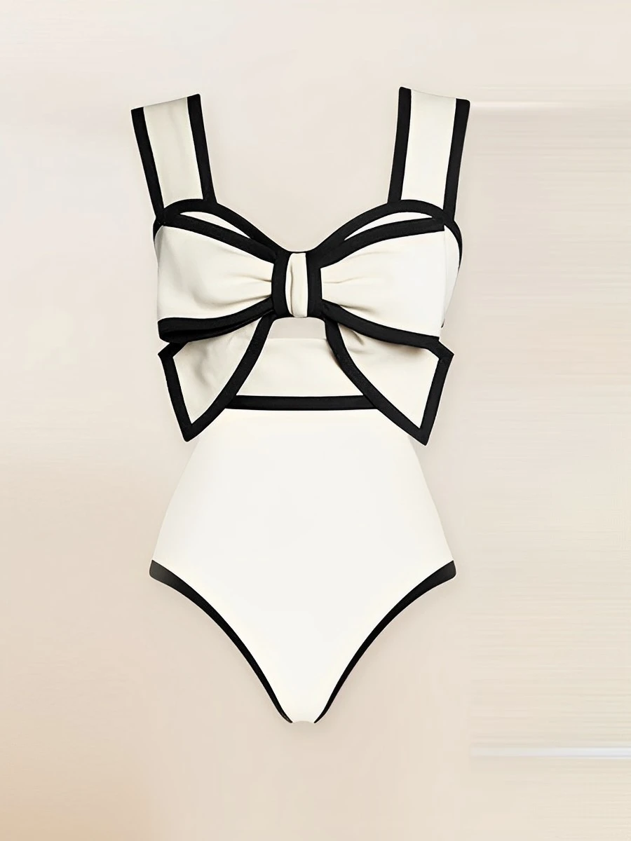 2024 Hollow Out Bowknot Swimsuit Women One Piece Sexy Swimwear Female Beachwear Bathers Bathing Swimming Swim Suit