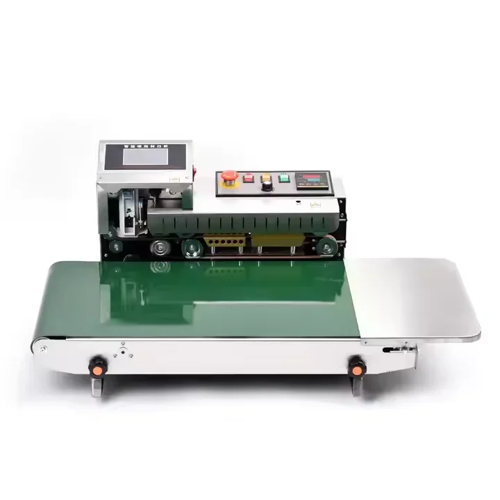 FR-1600 Fully Automatic Horizontal Continuous Tape Sealing Machine with Solid Ink Printing Date Plastic Bag