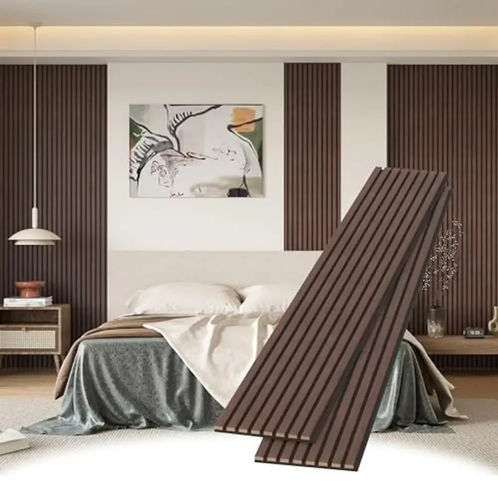 Decorative Acoustic Wood Paneling Set of 2 Oak Veneer Soundproof Panels Eco-Friendly Interior Wall Decor Easy Install Modern