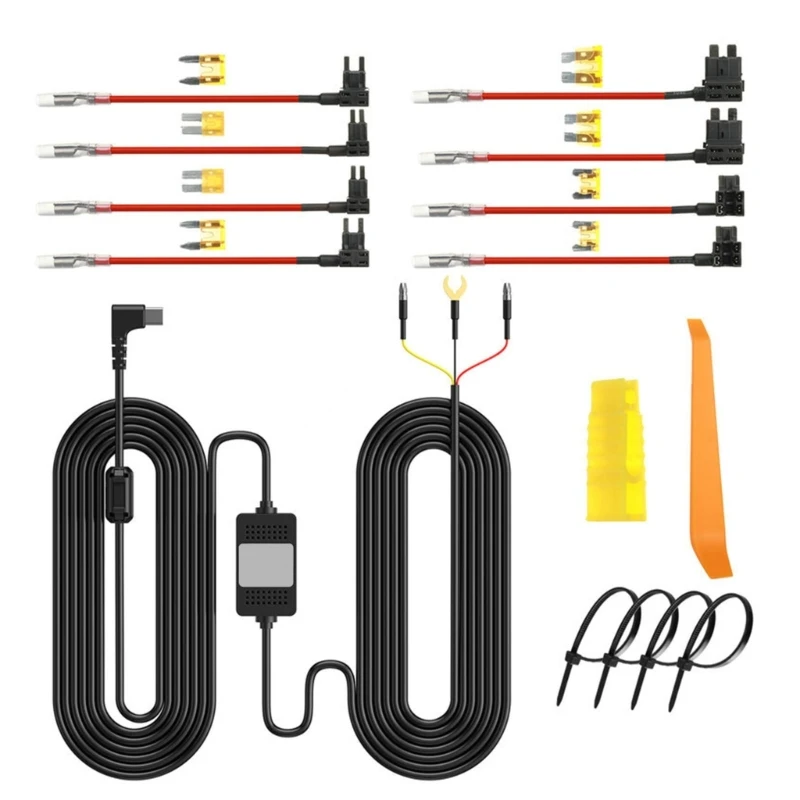 USB C Dashcam Hardwire for Dashcam 8Fuse Tap Cable 24 Hours Surveillances Power Supply Low Voltages Protections