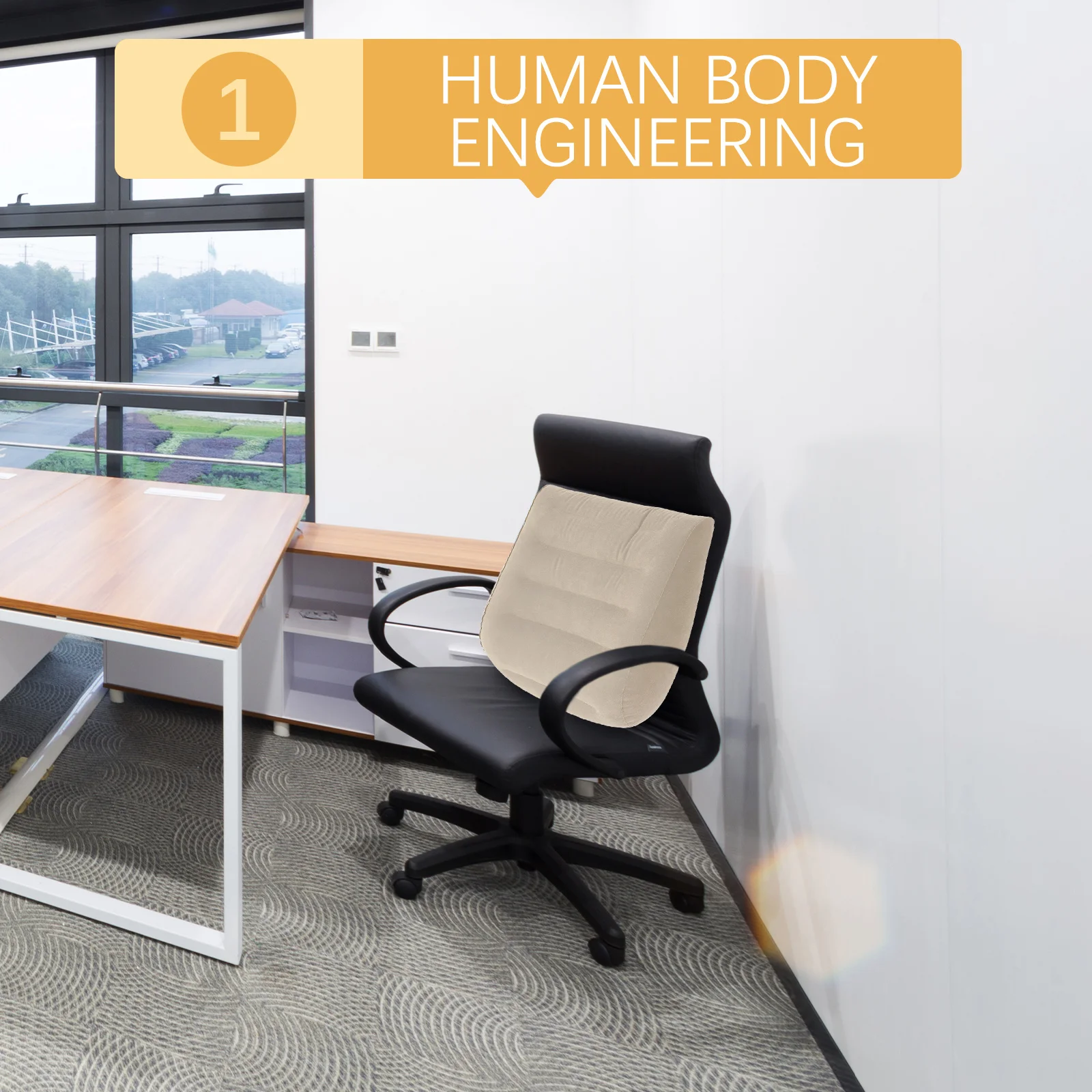 

Inflatable Back Pillow Ergonomic Waist Protector Easy Inflate Storage Bag Light Grey Office Cushion Rest Tool