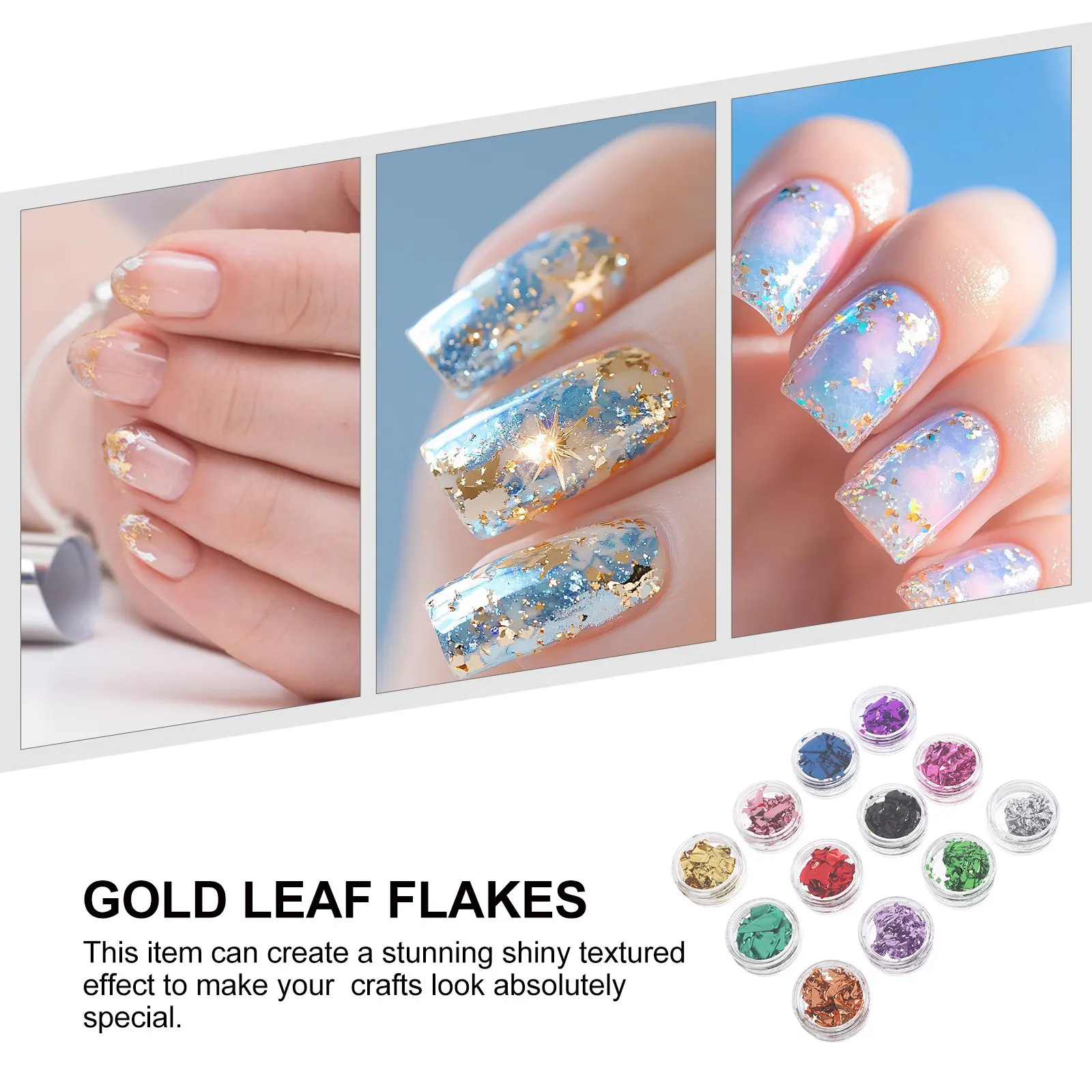 12Pcs Colored Aluminum Nail Foil Flakes Iridescent Holographic Gold Silver Foil Sheets DIY Nail Art Decoration Glamorous