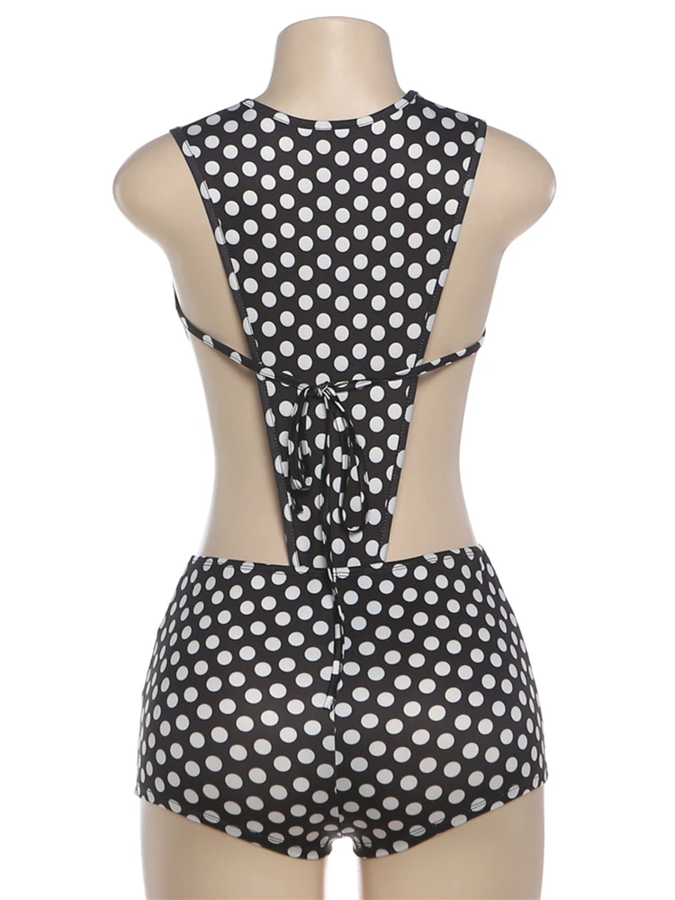 Cutenew-Conjunto Sexy Hipster de lunares para mujer, traje Bandage sin mangas con abertura lateral y pantalones cortos, trajes para fiesta y discoteca a juego, 2 piezas