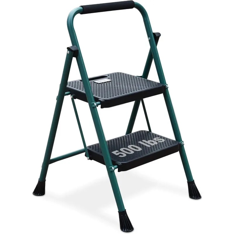 

2 Step Ladder,Folding Step Stool with Wide Anti-Slip Pedal, Sturdy Steel Ladder,Convenient Handgrip, Lightweight 500lbs Portable