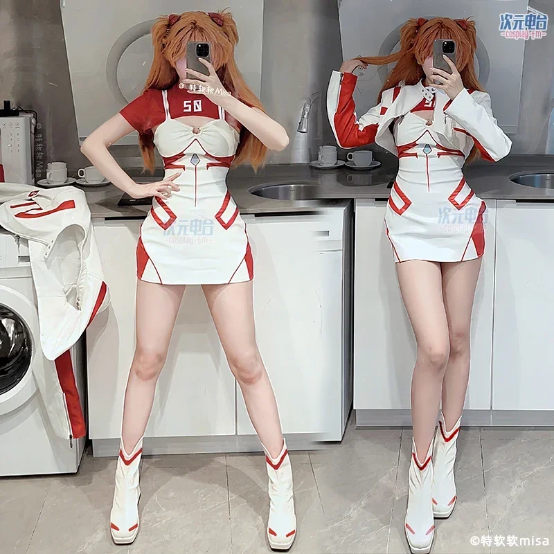 

Anime Asuka Langley Soryu Cosplay Costumes Women Daily Racing Costume Leather Sling Dress Jacket Suit Halloween Carnival Clothes