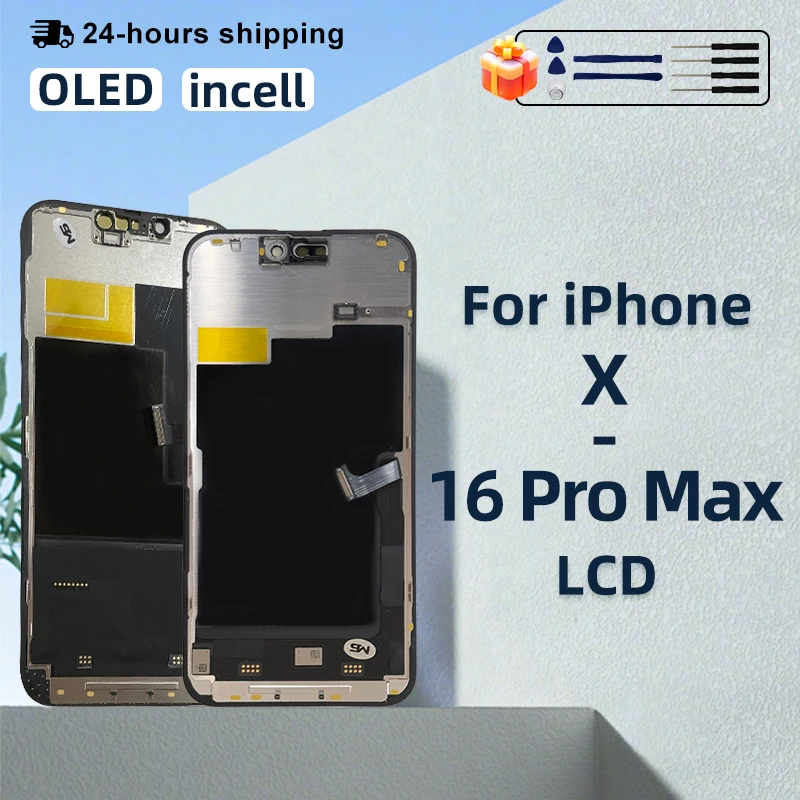 شاشة AAA + OLED لهاتف iPhone XS 11 Pro LCD ثلاثية الأبعاد تعمل باللمس محول الأرقام لهاتف iPhone 12 Pro Max شاشة 13 Mini 14 Plus 16 Pro Max LCD