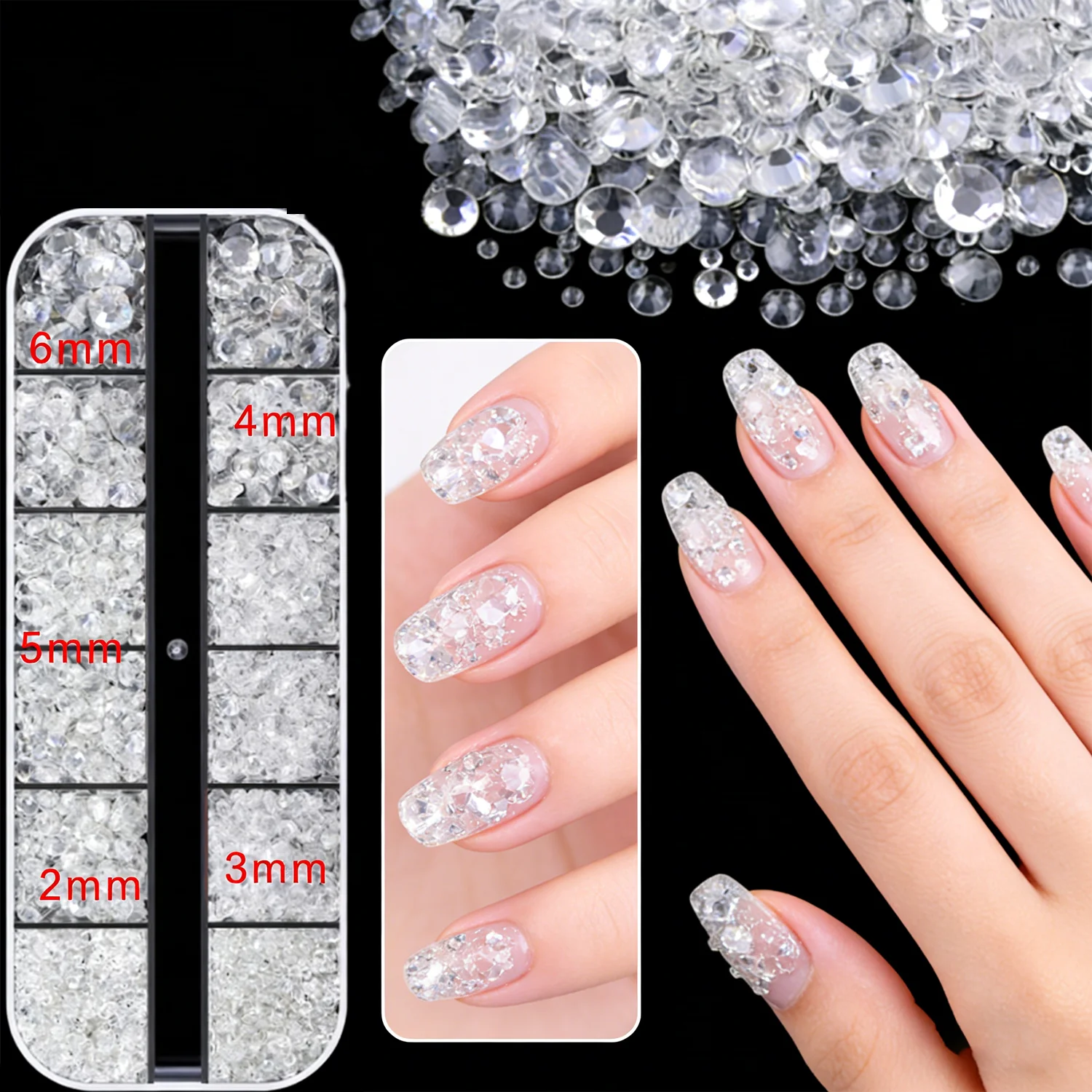 12 شبكة/1 صندوق 2-6 مللي متر عارية الأبيض الراتنج الماس مجموعة صناديق ، مسمار شفاف كريستال حجر الراين عدة ، مسمار الفن سحر لتقوم بها بنفسك مسمار الملحقات #5