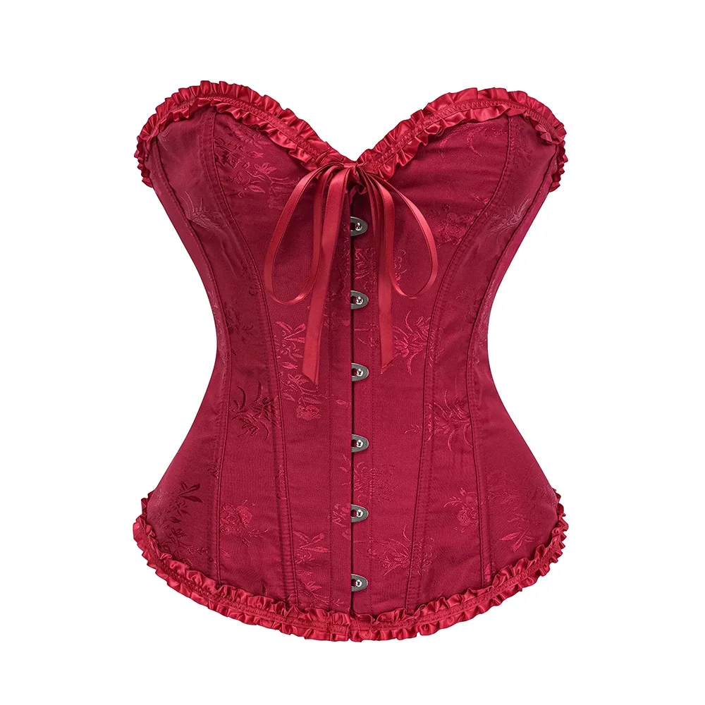 Women Fashion Vintage Corset Brocade Overbust Sexy Gothic  Bustier Top Lace Up Plastic Boned Kорсет Body Shaper Corselet