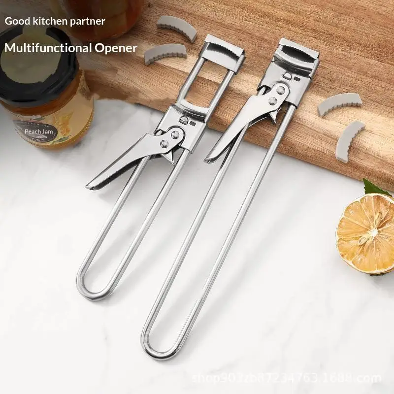 Stainless Steel Can Opener Adjustable Multi Function Labor Saving Bottle Jar Can Opener Easy Grip Kitchen Tool Accessories