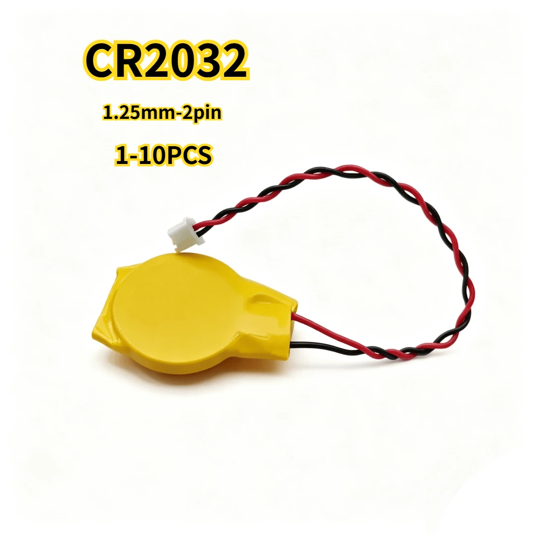 NEW 1-10pcs CR2032 Battery With Wires 2Pin Connector 3V 230mAh CMOS BIOS Laptop Motherboard Battery With Adhesive