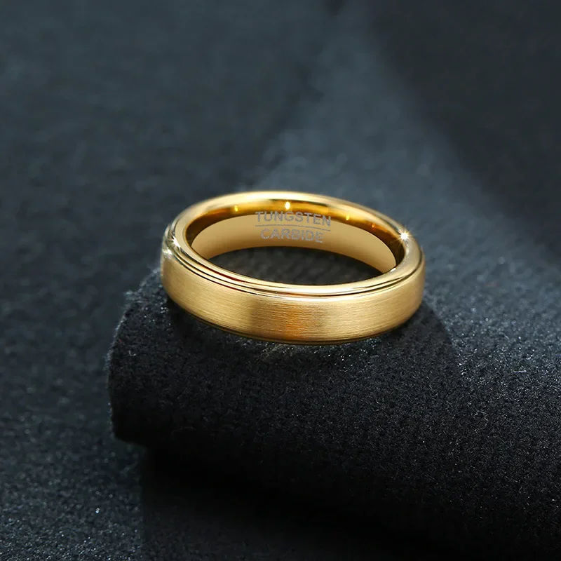 5mm Men's Black Tungsten Carbide Ring Engagement Rings Gold Color Design Matte Brushed Wedding Band Rings Anillos US