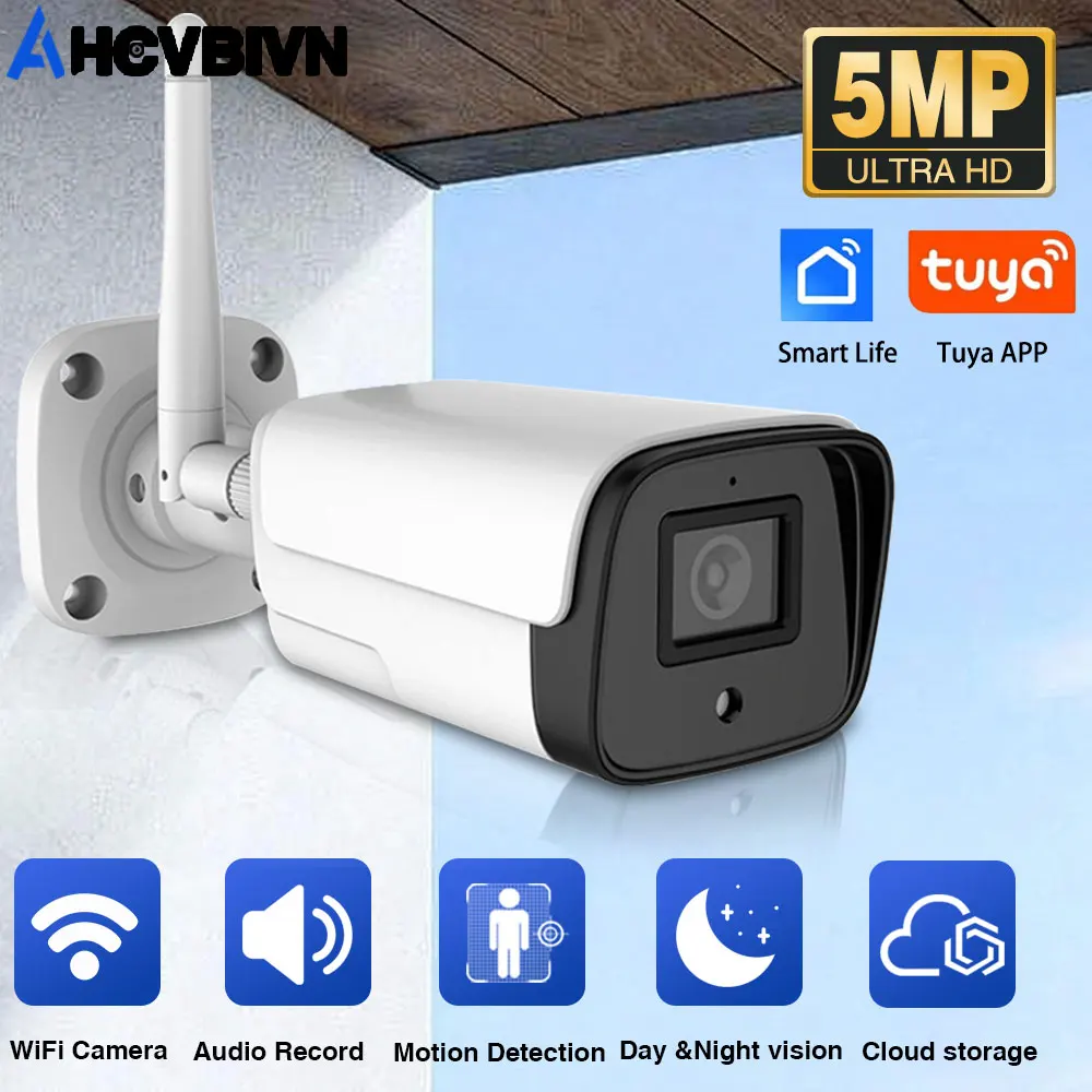Tuya 5MP Wifi IP Camera Outdoor Wireless CCTV Bullet Security Camera Ai Human Detect HD Color IR Night Vision Audio Surveillance