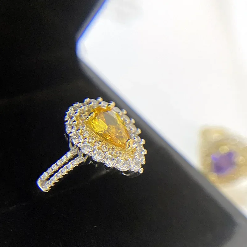 MDL مويسانيتي 1 نمط سميك PT950 البلاتين قطرة سيترين خاتم قيراط خاتم الماس