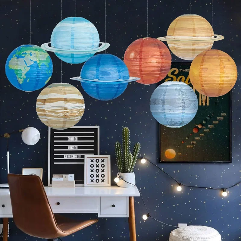 Eight Planets Foldable Birthday Paper Ball Lampion Hanging Galaxy Lanterns Space Theme Lanterns Kids Party Decor Paper Lantern