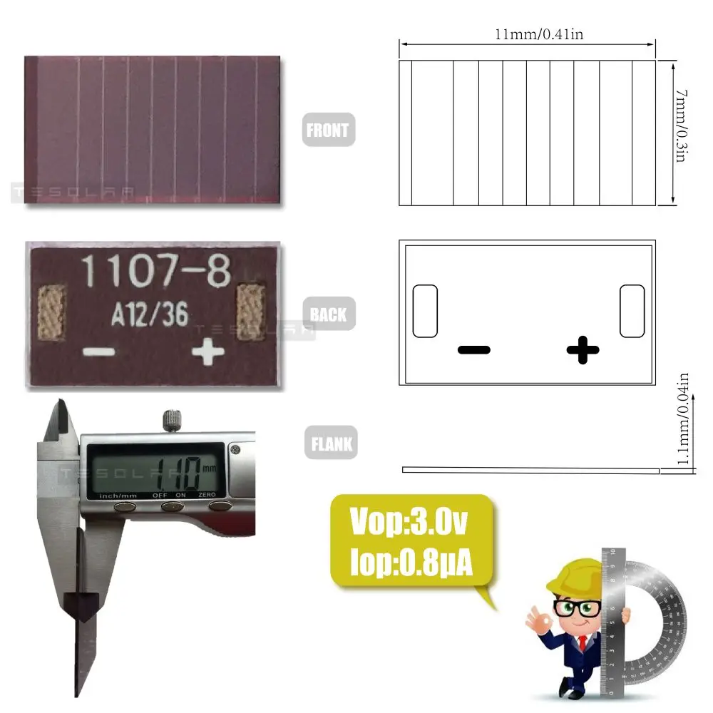 3.0V 0.6μA 11×7mm 8 Sections Indoor Dim Light Solar Panels Solar Cells Amorphous Solar Cells Thin film Solar Cells