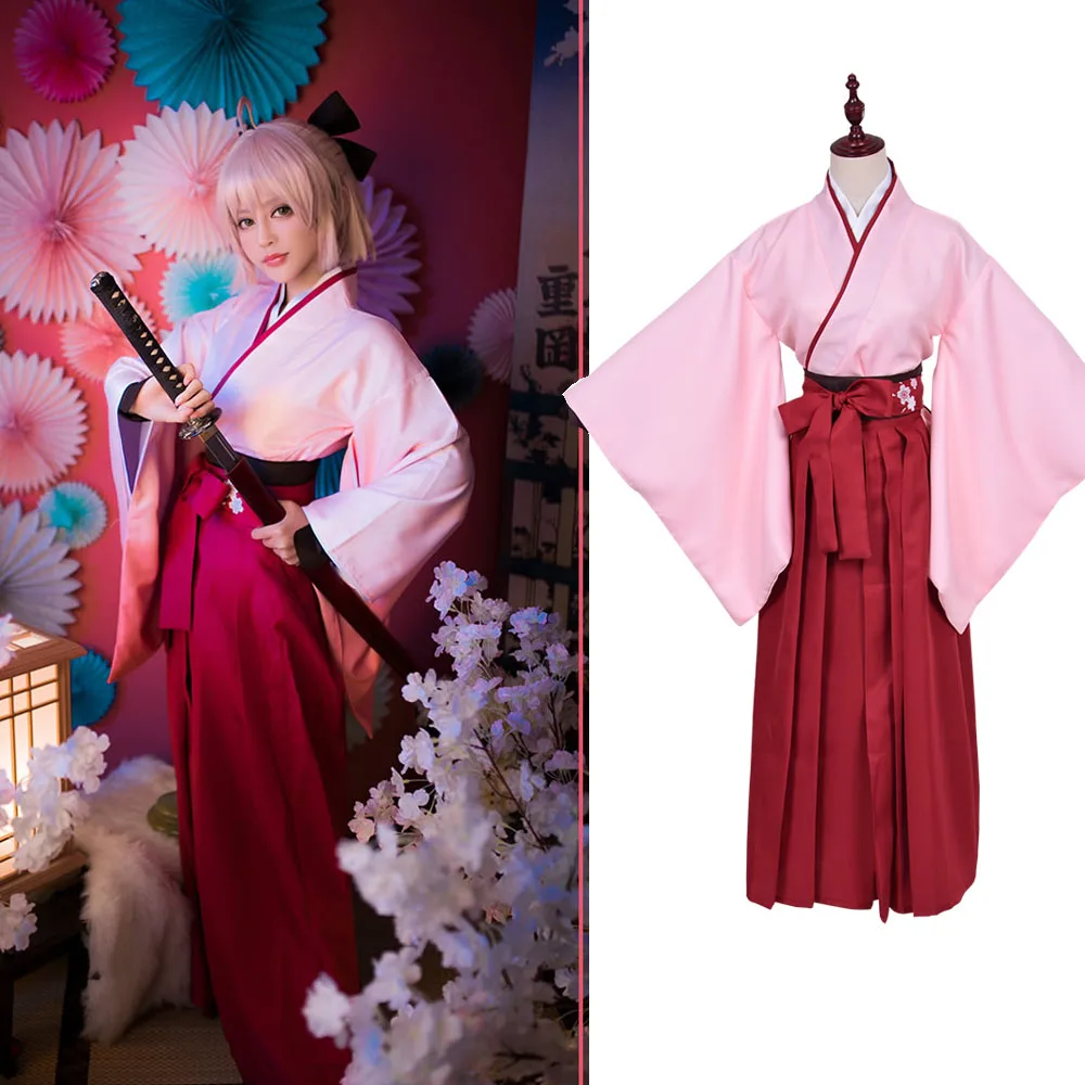 

Anime Fate Grand Order Cosplay Sakura Saber Okita Souji Kimono Uniform Cosplay Costume Halloween Costumes