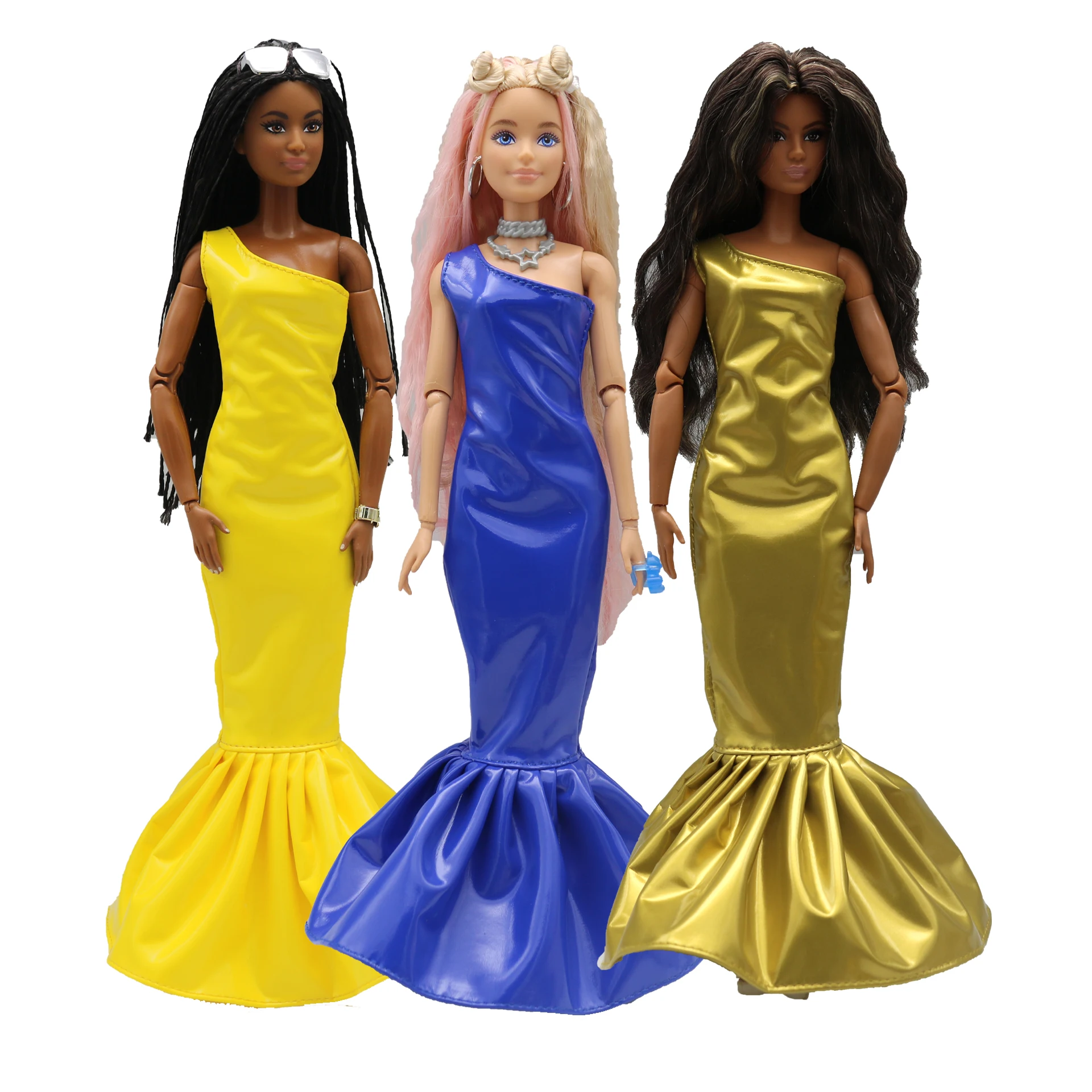 New 30cm 1/6 One shoulder Fashion specular PU leather mermaid Fishtail dress Wear Doll Accessories Clothes for Barbies doll