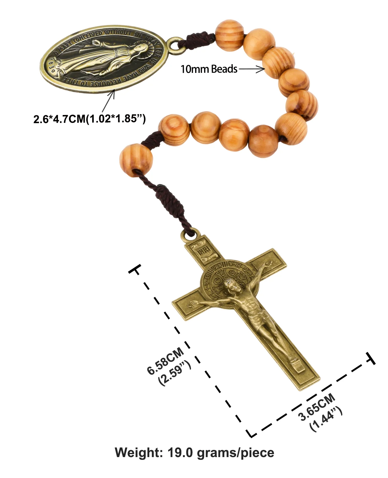 Diyalo 2-Farben-Taschen-Rosenkranz, Rosenkranz, Exorzismus, Kruzifix, Kreuz, Unsere Liebe Frau, Medaille, Milagrosa, Charms, Holz, ein Jahrzehnt, Gebetsperlenkette – Detail 1