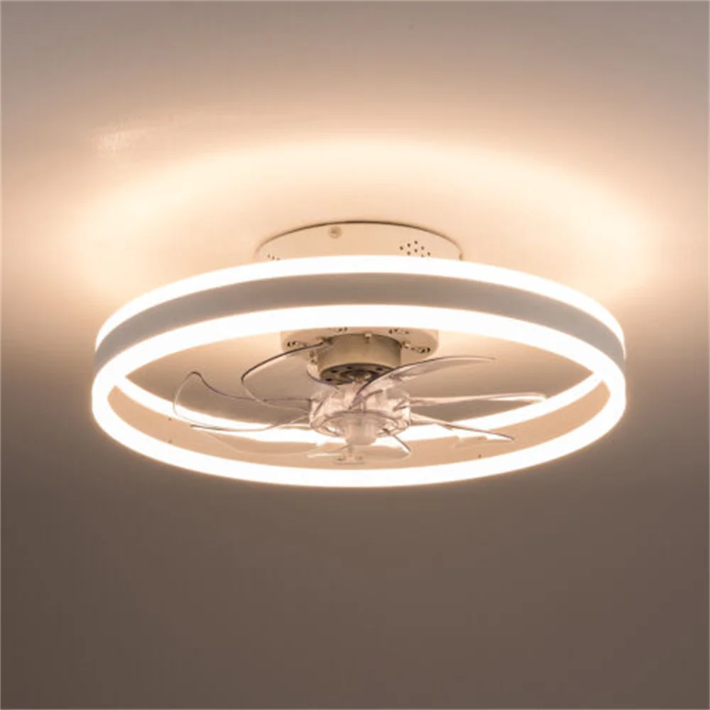 20inch Modern Ceiling Fans with Lights Dimmable Low Profile Ceiling Fan and 3 Speeds White Suitable for Living Room Bedroom