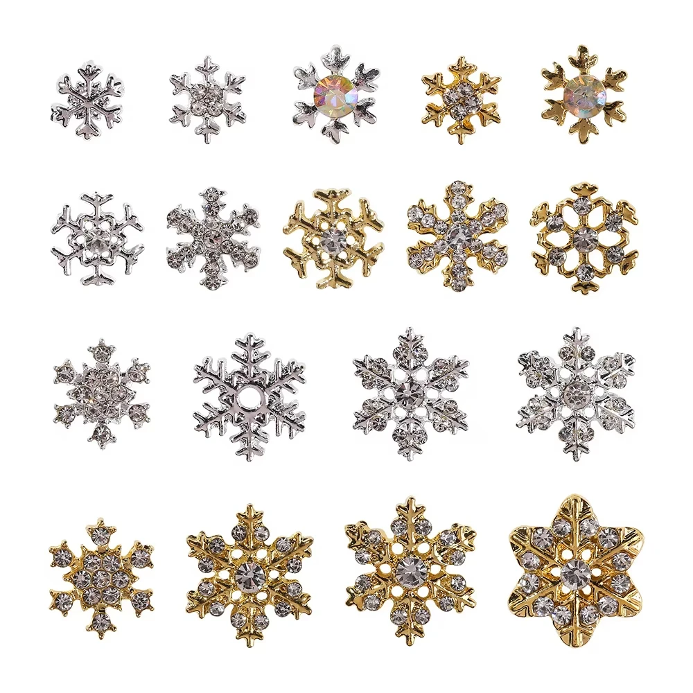 

10Pcs Golden Silvery Shiny Metal Snowflake Rhinestone Nail Art Charms Diy Ballet Rounded Fingernails Decorations Junk Phone Case