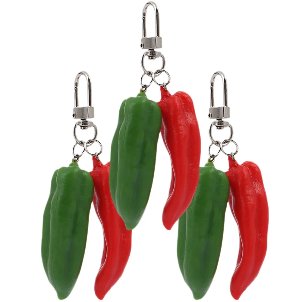 3 Pcs Key Fob Chili Keychain Pepper Ring Pendant Gift Bag Handbag Charms Unique Hanging Keyring Ornament Miss Man