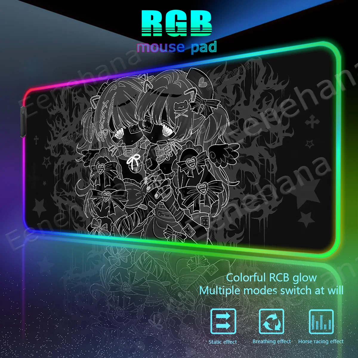 

Компьютерные коврики RGB Dark Gothic Girl, большой коврик для мыши с подсветкой, игровые аксессуары для ПК, светодиодная клавиатура, защита рабочего стола, XXL настольный коврик