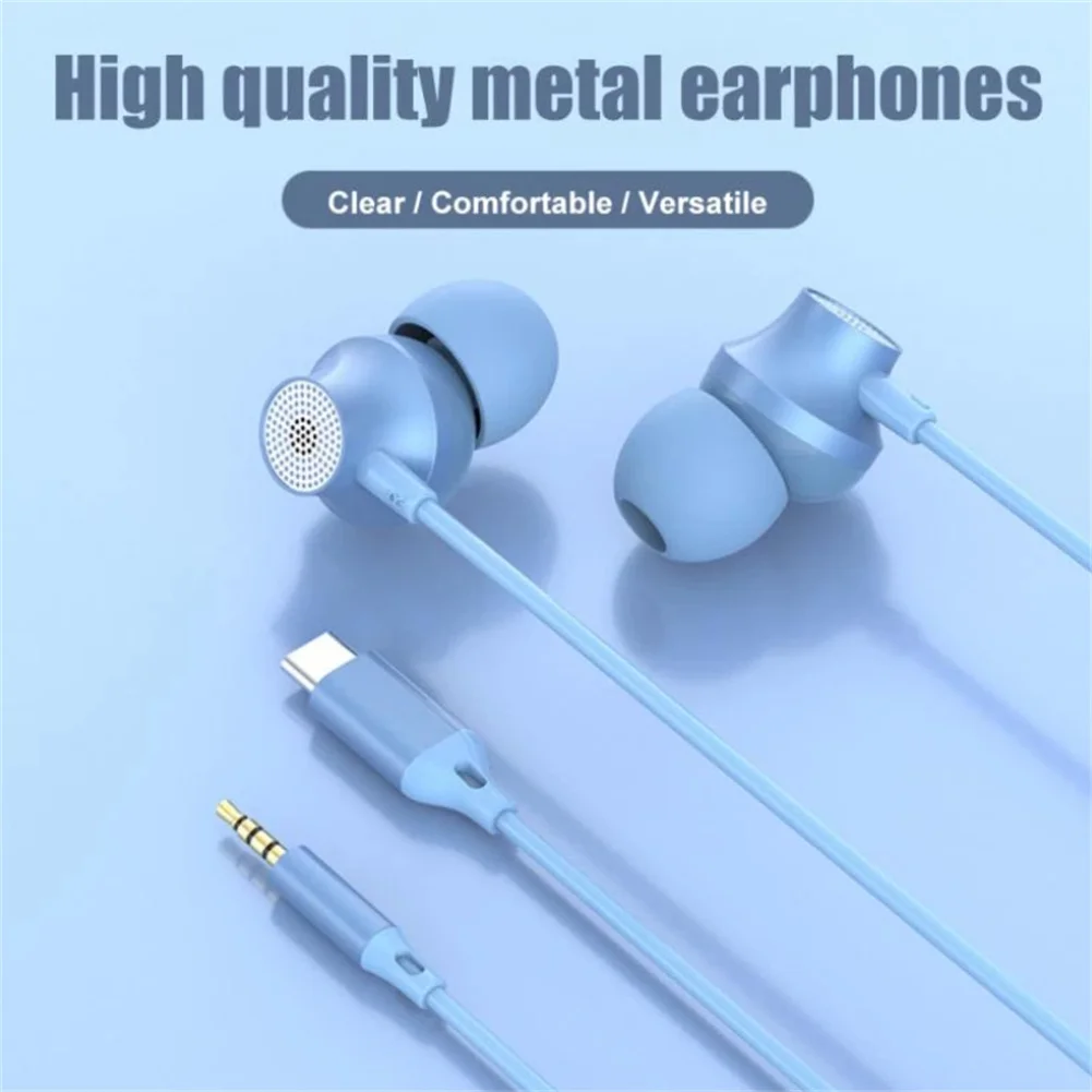 Copper Driver Hifi Sports Headphones In-ear Type-c Wire-controlled Earphones Bass Music Headset for MP3 Phone