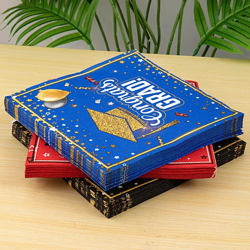 20Pcs/Bag Congrats Grad Printed Paper Napkin Disposable Tissues for 2026 Congratulation Graduation Season Theme Party Decoration
