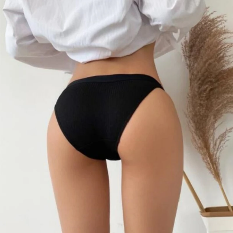 Women's Striped Cotton Underpants Elastic Waistband Ladies Triangle Pants Sexy Wrap Buttocks Briefs Seamless Lady Panties