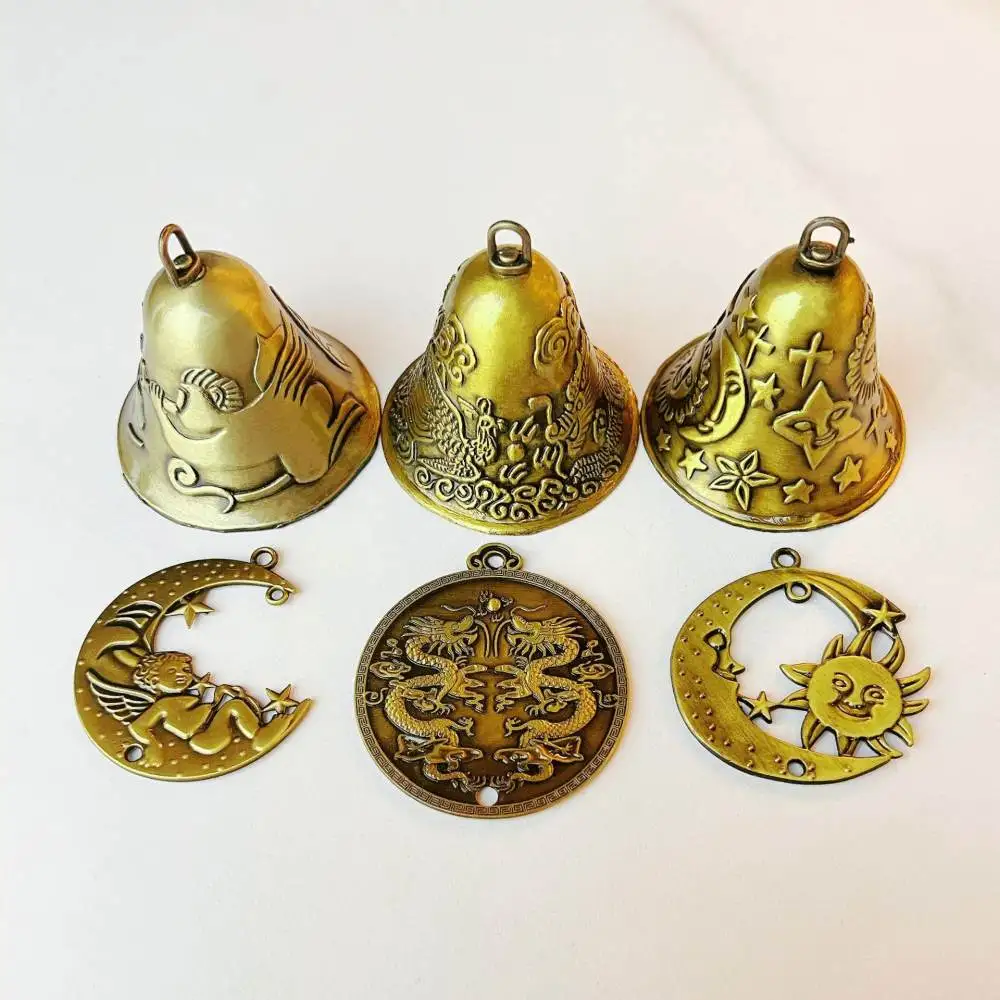 Retro Alloy Bell Pendant Ornament Dragon Phoenix Design Home Hanging Decor Art Craft Gift For Wedding Birthday Party Souvenir