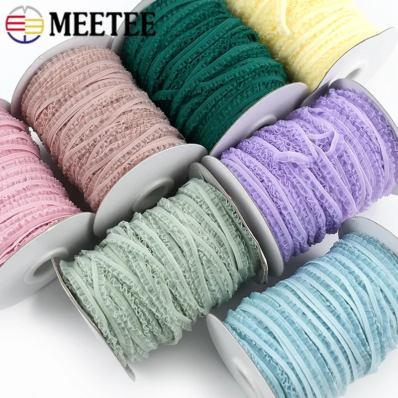 20/45M Pleated Elastic Bands 6mm Lace Trim Rubber Band for Sewing Underwear Clothes Bra Strap Stretch Ribbon DIY Accessories