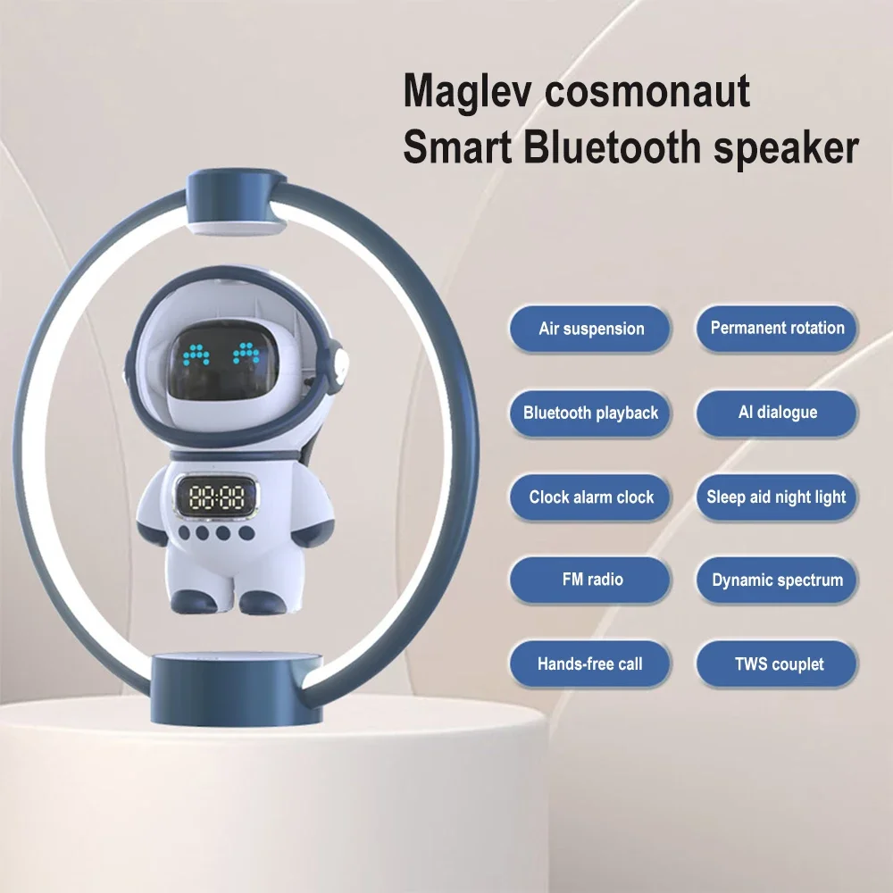 The Newest Maglev AI Intercom Astronaut Clock Alarm Clock Display Sleep Night Light TF Plays Smart 5.1 Bluetooth Speaker