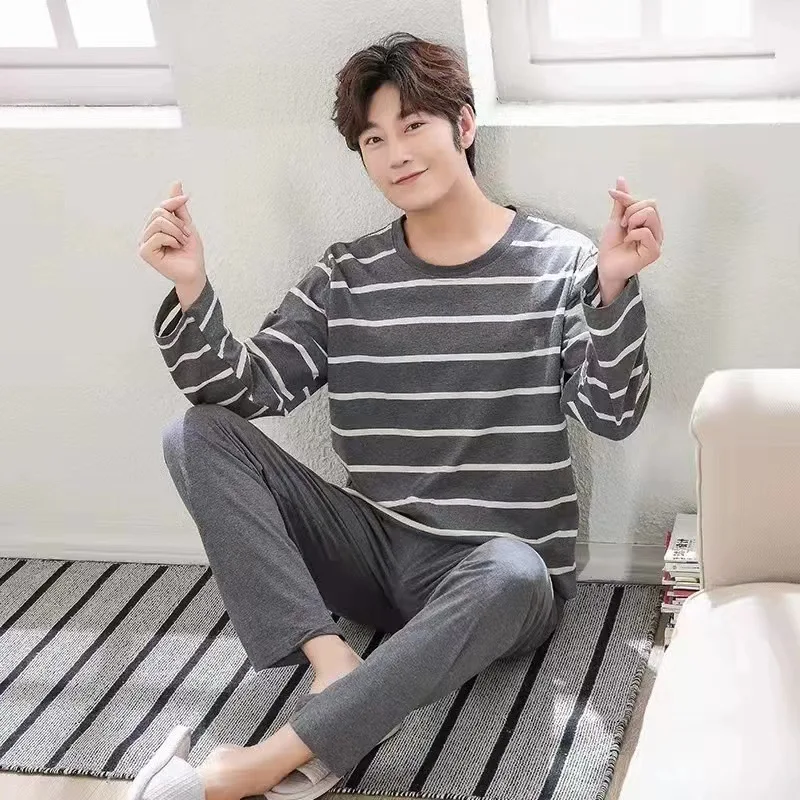 Spring-Autumn New Arrival Men's Pyjamas Long-Sleeved Loungewear Set Autumn-Winter Youth & Middle-Aged Lightweight Pyjama Set