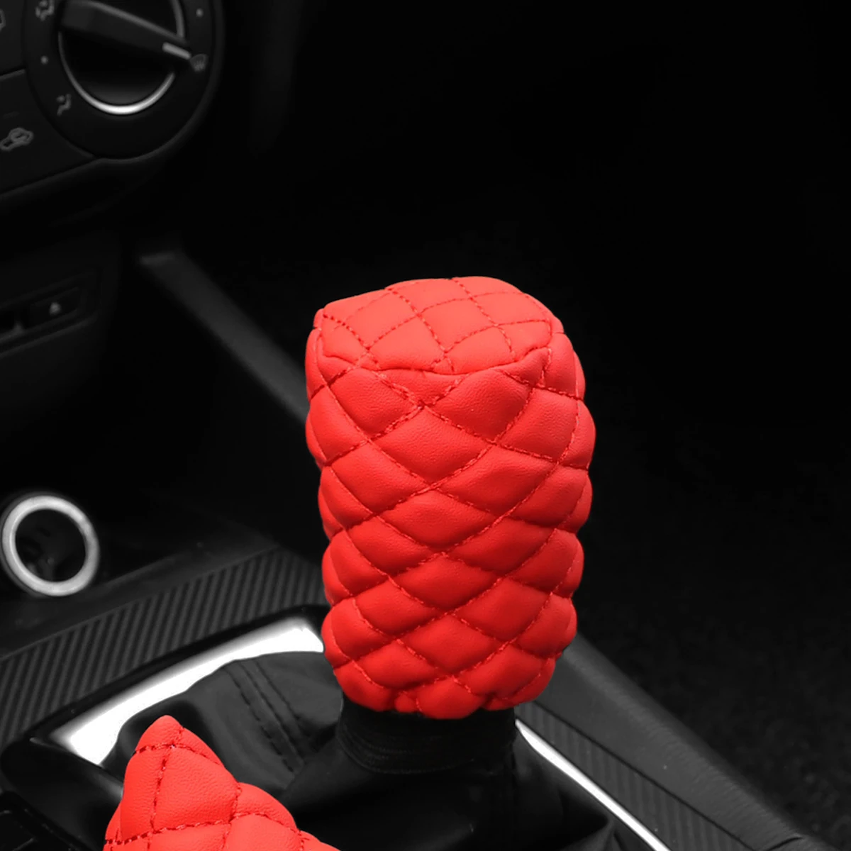 2 Sets PU Leather Stereo Embroidery Car Handbrake Cover Handle Set Manual Gear General Automotive Supplies