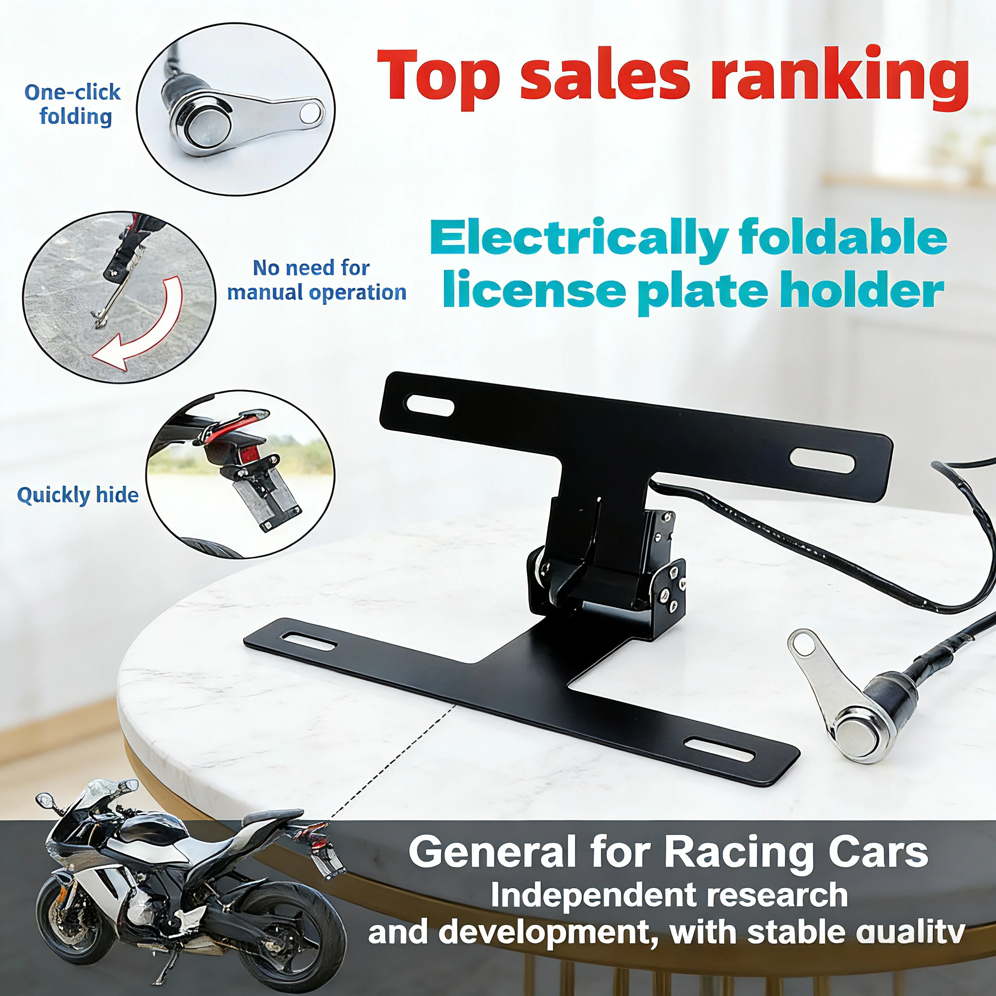 

Adjustable Motorcycle License Plate Turner with Switch Fit Kawasaki Ninja 400 650 ZX-4R ZX-6R ZX-10R.