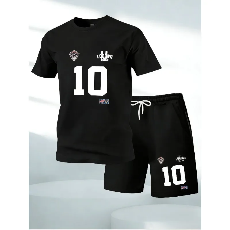 

New men's sports outfit. Men's casual sportswear. Printed short-sleeved sports shirt set. Patterned set. Quick-drying set.