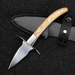 Curved Log Handle Oyster Knife 420 Stainless Steel Thickened Blade Oyster Knife Scallop Knife Seafood Tools With Leather Sheath