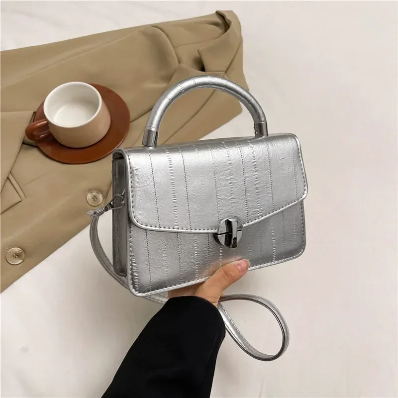 Premium texture silver eel pattern small square niche simple underarm bag fashionable and elegant messenger bag