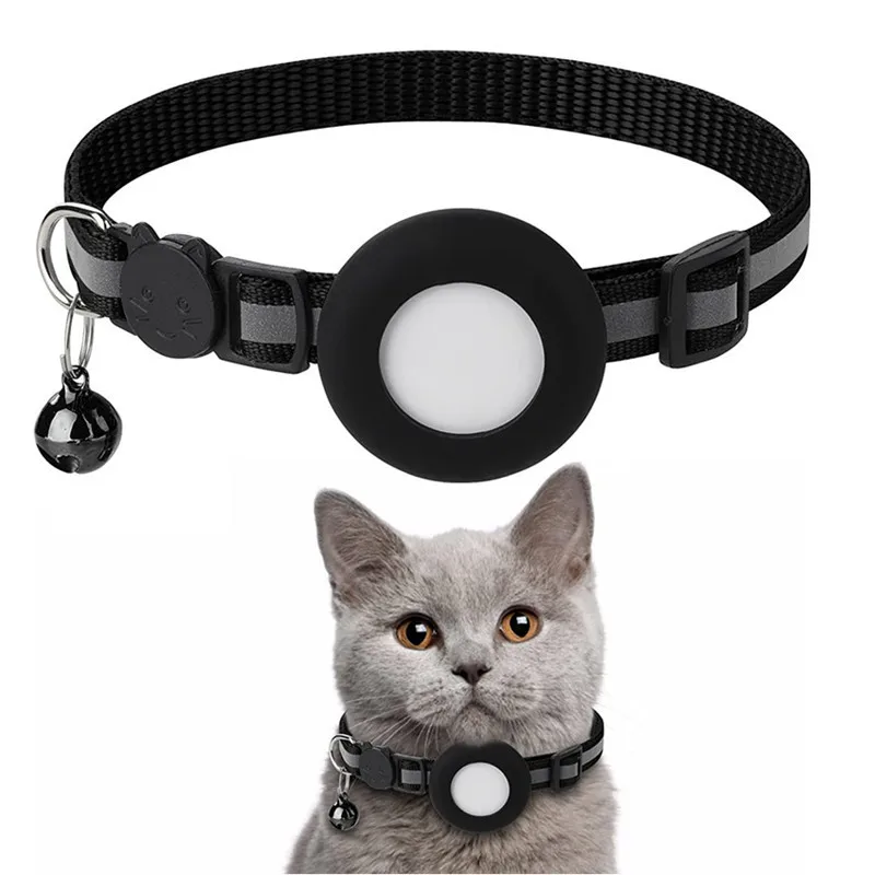 

Adjustable Cat Collar Bell Reflective Collar Pet Nylon Straps Pet Airtag Dog Collar Holder