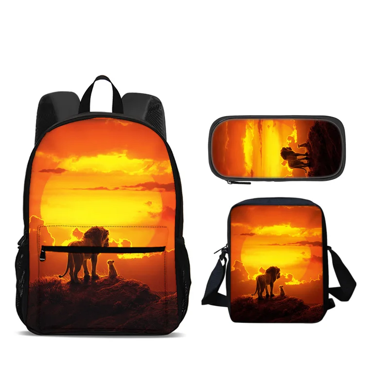 lion Backpack Pen Bag Shoulder Bag 3pcs Set Versatile Cartoon Large Capacity Boy and Girl School Birthday Best Gift