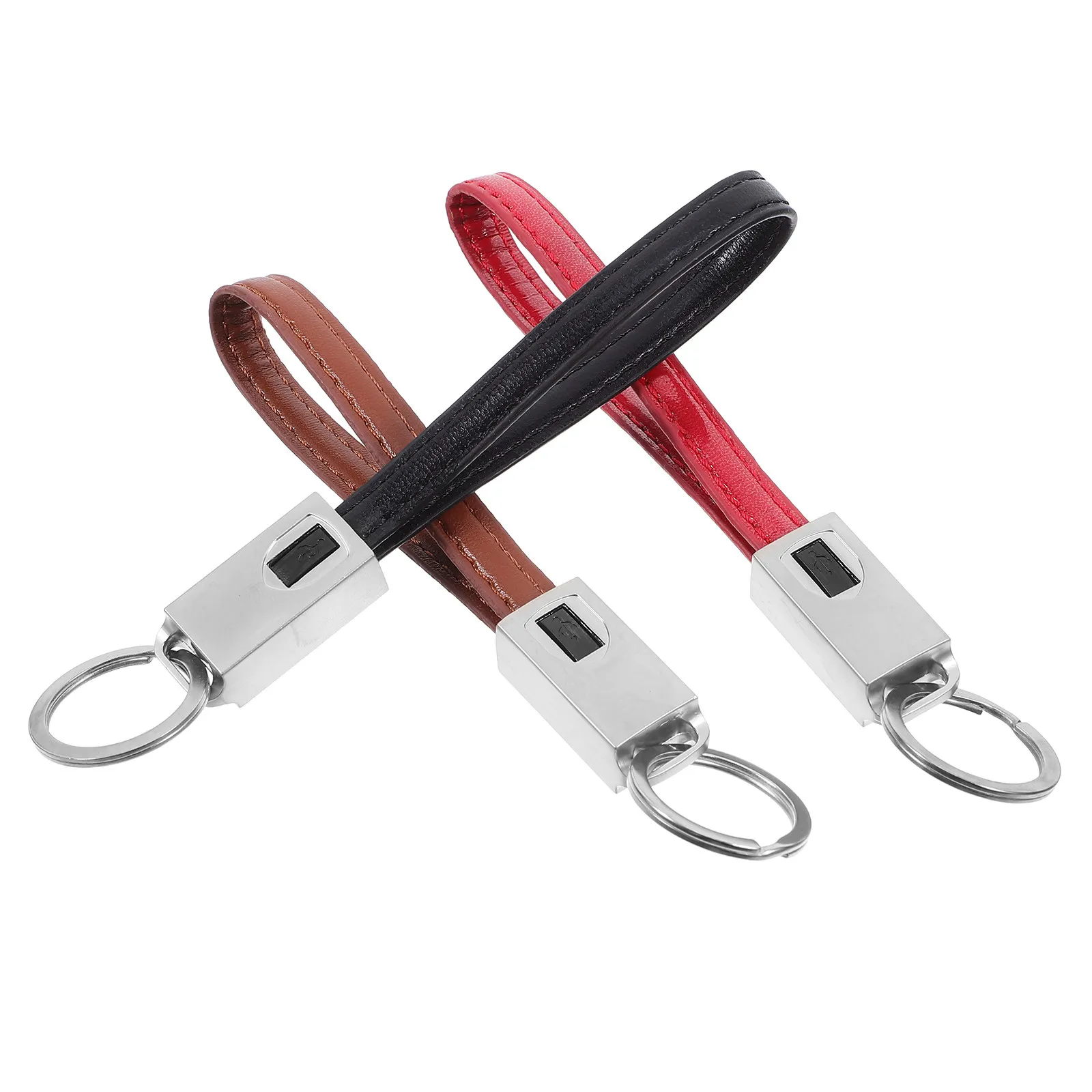 3Pcs Keyring USB Charger Cord Type C Cable Fast Charging Data Cable Compact Phone Lanyard Keychain Black Brown Red