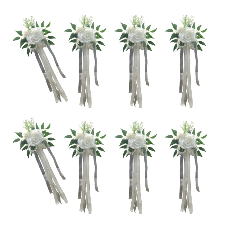 

6Pcs Elegant Artificial Flower Chair Decorations for Wedding Aisle Pews Ornament