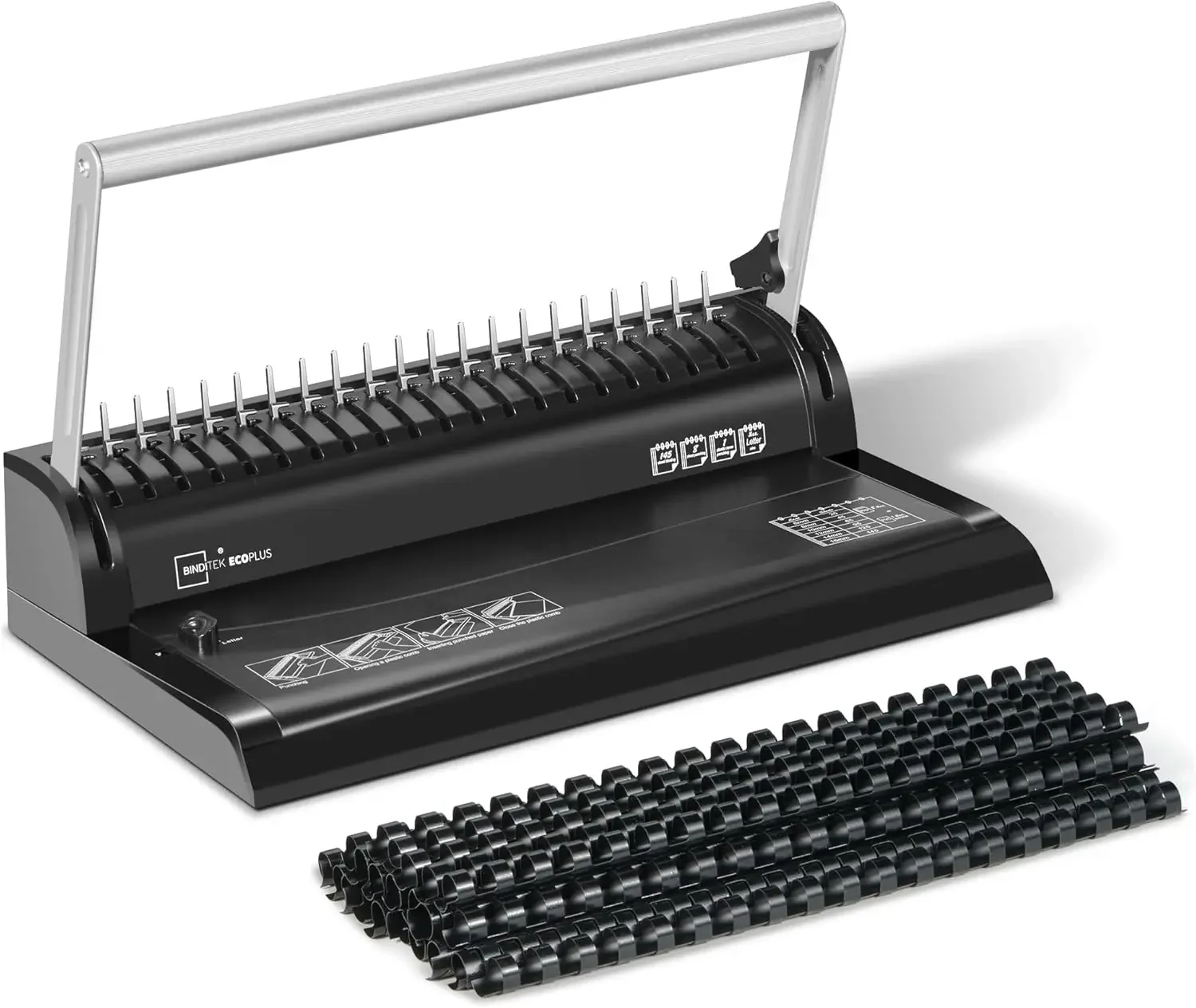 

19-Hole Comb Binding Machine, 145 Sheets, 30 Combs, Letter Size, Fixed Margin