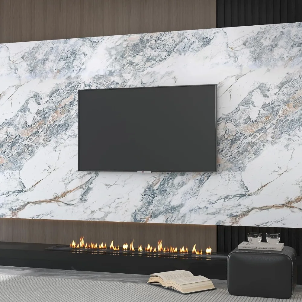 لفة كبيرة مقاومة للماء ذاتية اللصق باللون الأبيض والأزرق والرخام والجرانيت لطاولات المطبخ مقاس 32 × 591 بوصة