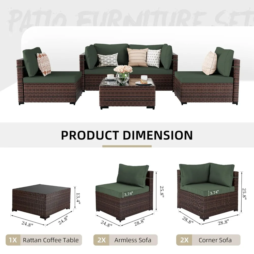 

5 Pieces Patio Furniture Sets, Wicker Outdoor Sectional Sofa Couch with Coffee Table, Patio Conversation Set, Customized